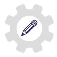 icon with dark blue pencil and gear for entry level exam